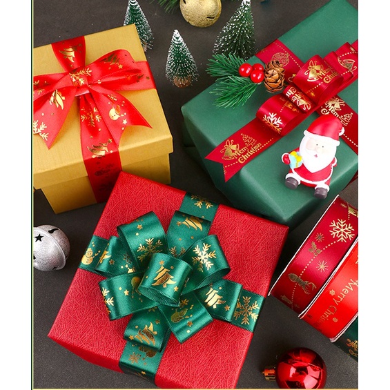 Cuộn Ruy Băng Thắt Nơ Noel Giáng Sinh Decor Gói Quà