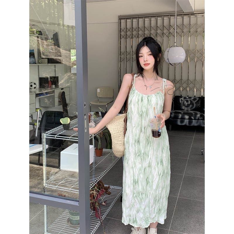 Đầm đi biển 2 dây không tay phong cách Pháp thời trang mùa hè dành cho nữ