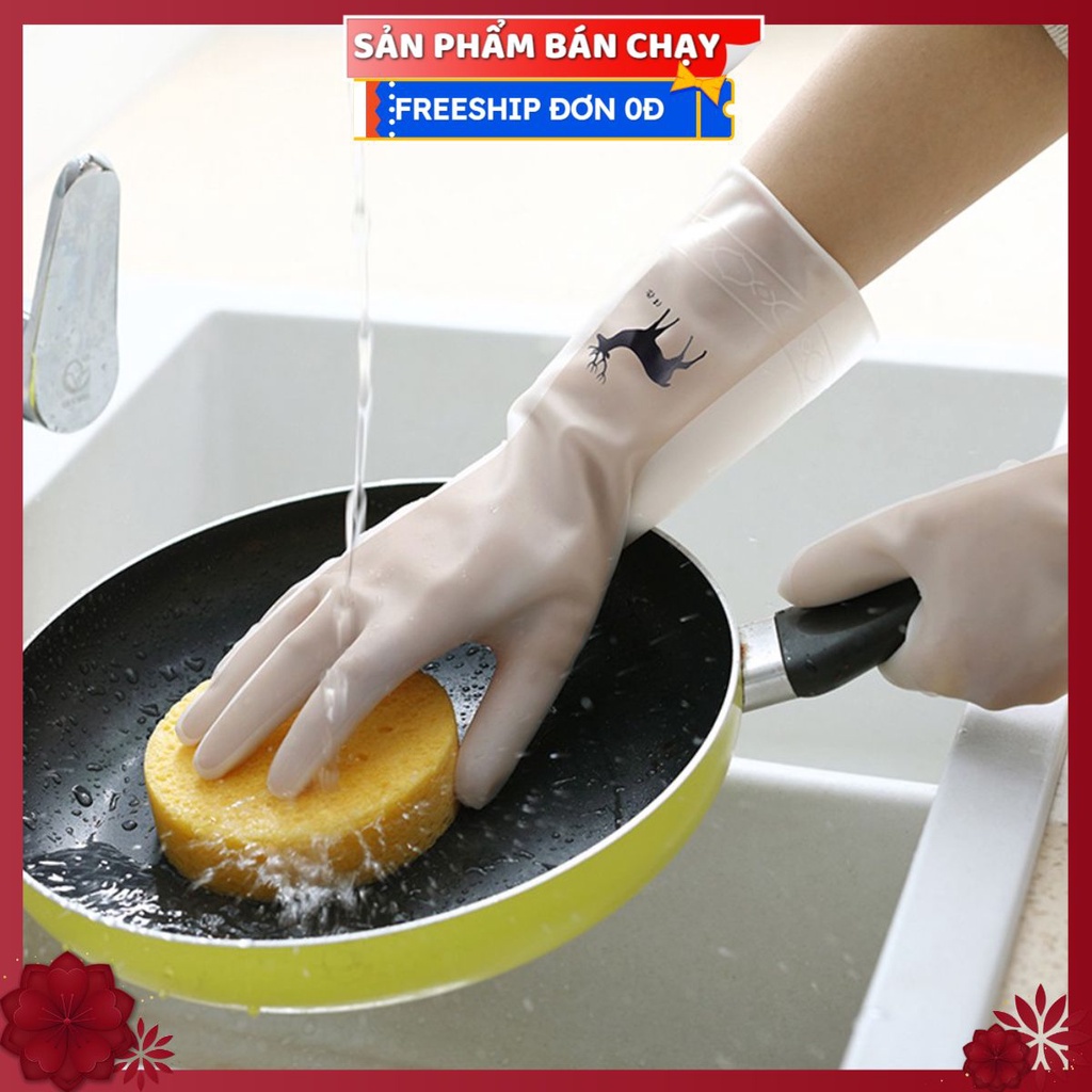 Găng Tay Rửa Bát Cao Su V8 TRẮNG - Bao Tay Rửa Chén Nhà Bếp