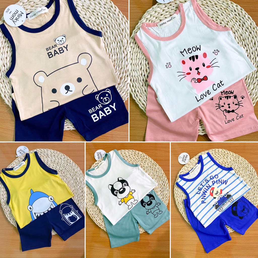 [Mã SKAMCLU8 giảm 10% cho đơn từ 100K] Bộ ba lỗ họa tiết trẻ em chất thun lạnh Minky mom