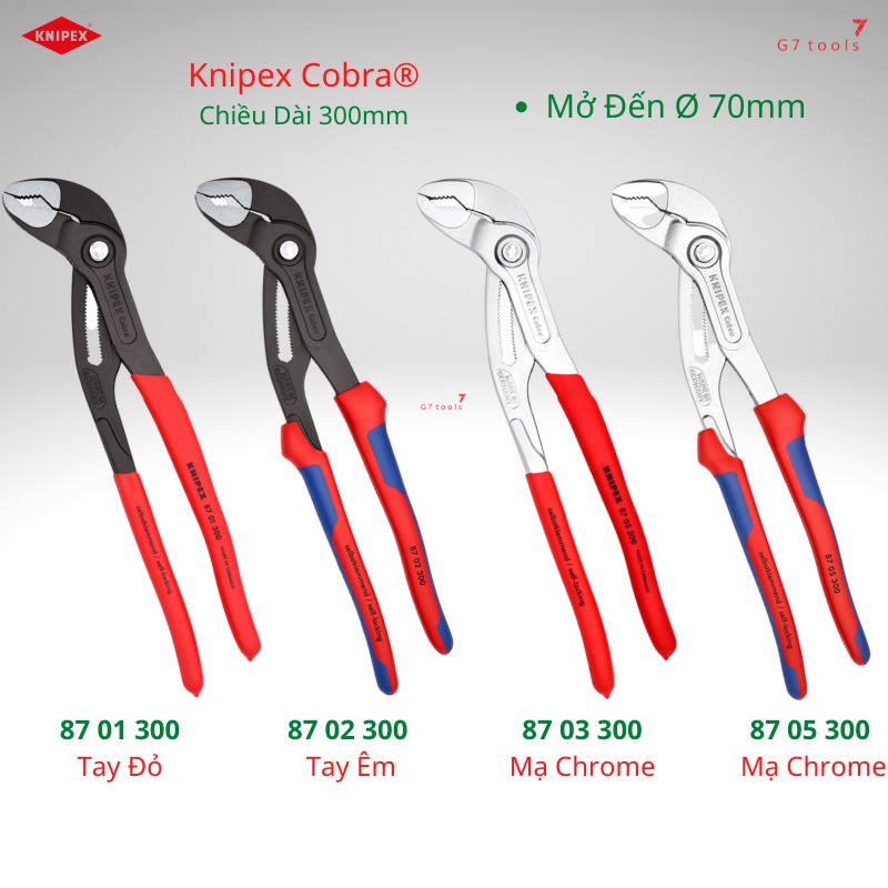 Kìm Nước Mỏ Quạ Knipex Cobra® Chiều Dài 300mm Mở Đến Ø 70mm Knipex 87 01 300/ 87 02 300/ 87 03 300/ 87 05 300