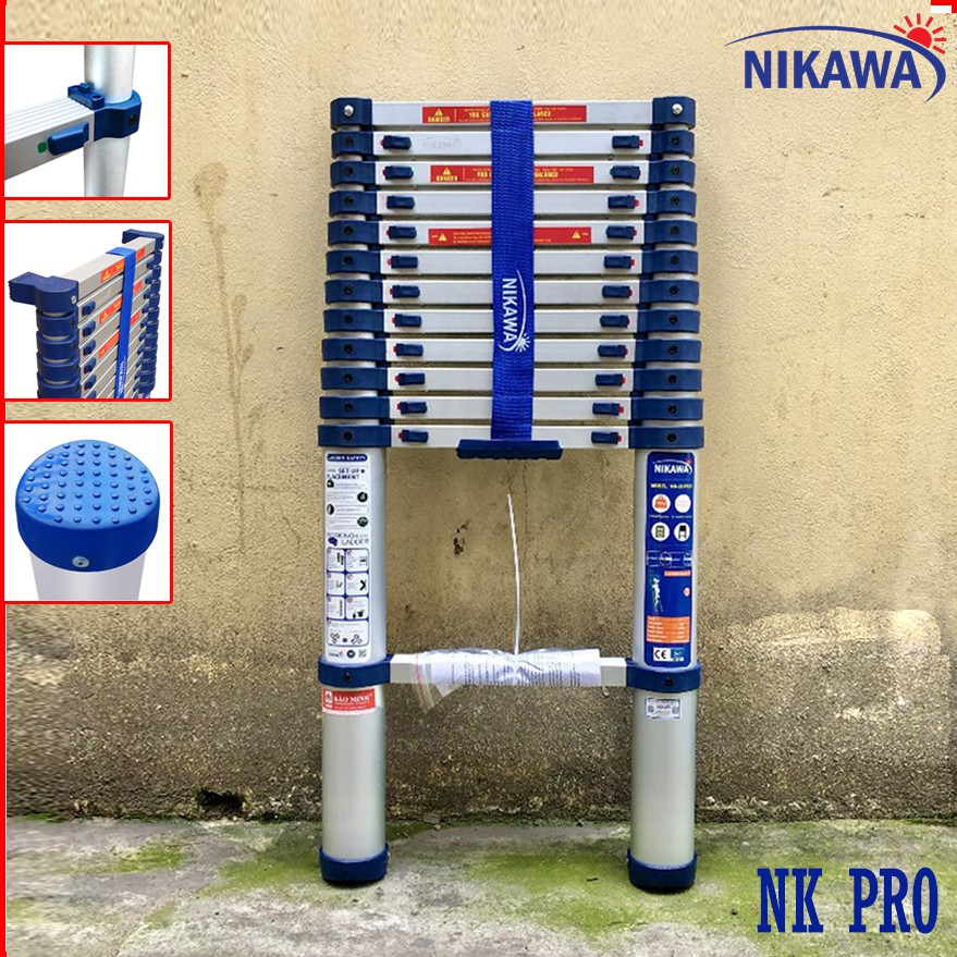 [LOẠI XỊN] Thang nhôm rút xếp đơn 3,2 Nikawa NK-32 (tặng ốp chống trượt) | NK-32 PRO NEW 2021, chắc chắn, an toàn