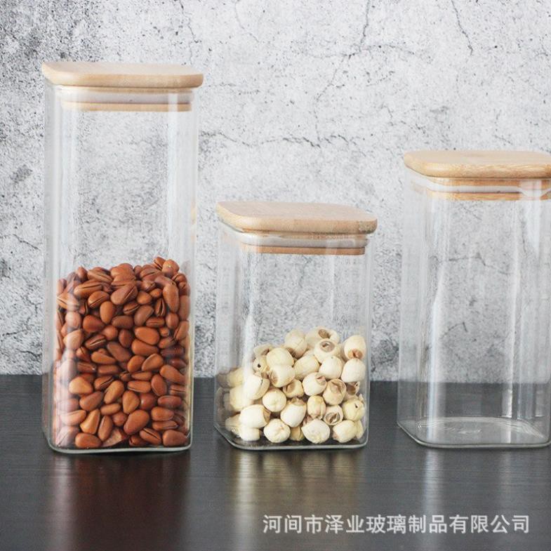 Hũ Lọ Thủy Tinh Vuông Nắp Gỗ Tre [free ship] Kín Hơi Đựng Thực Phẩm, Gia Vị Tiện Dụng | BigBuy360 - bigbuy360.vn