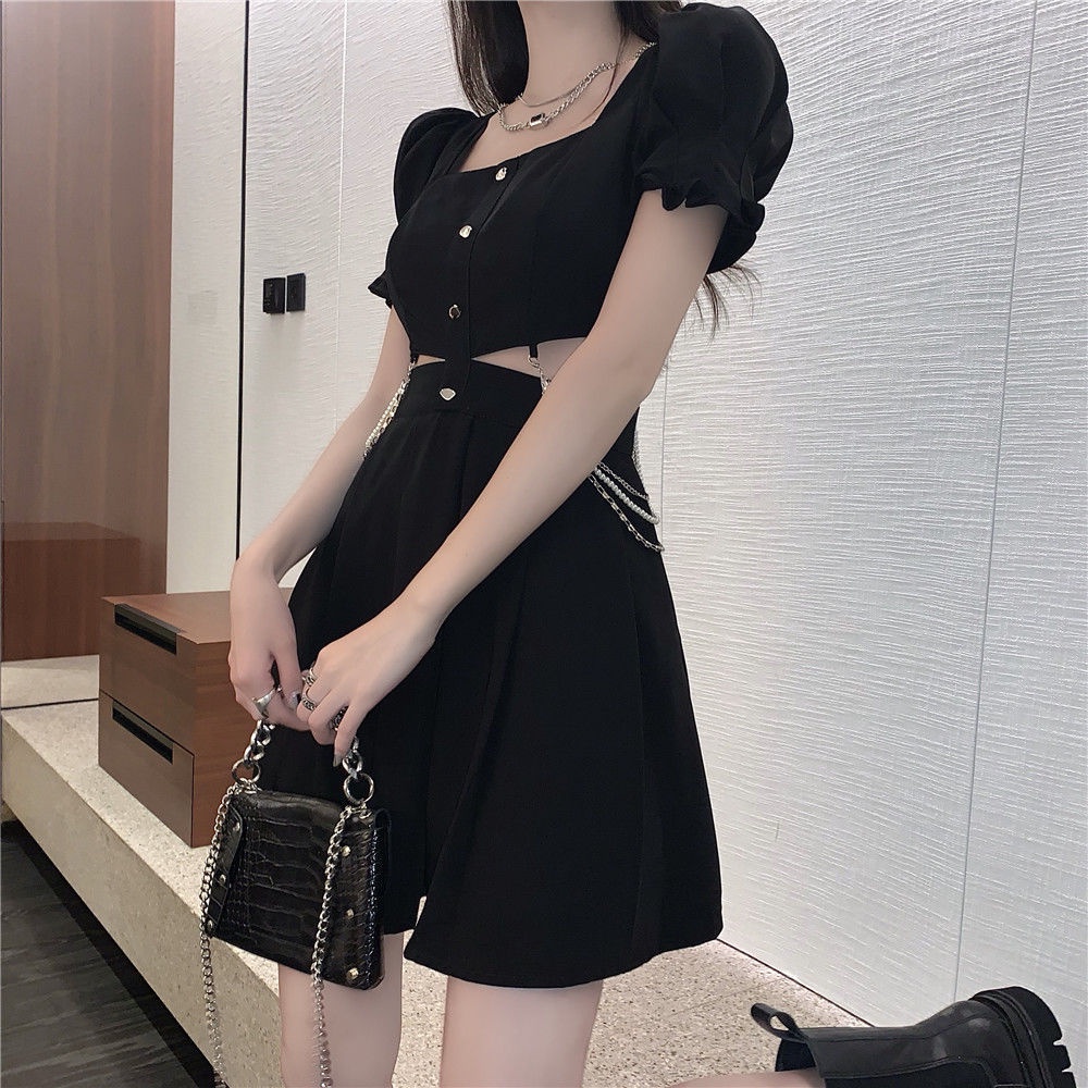 Đầm UIOWOO cổ vuông hở eo phong cách Pháp ngọt ngào thời trang