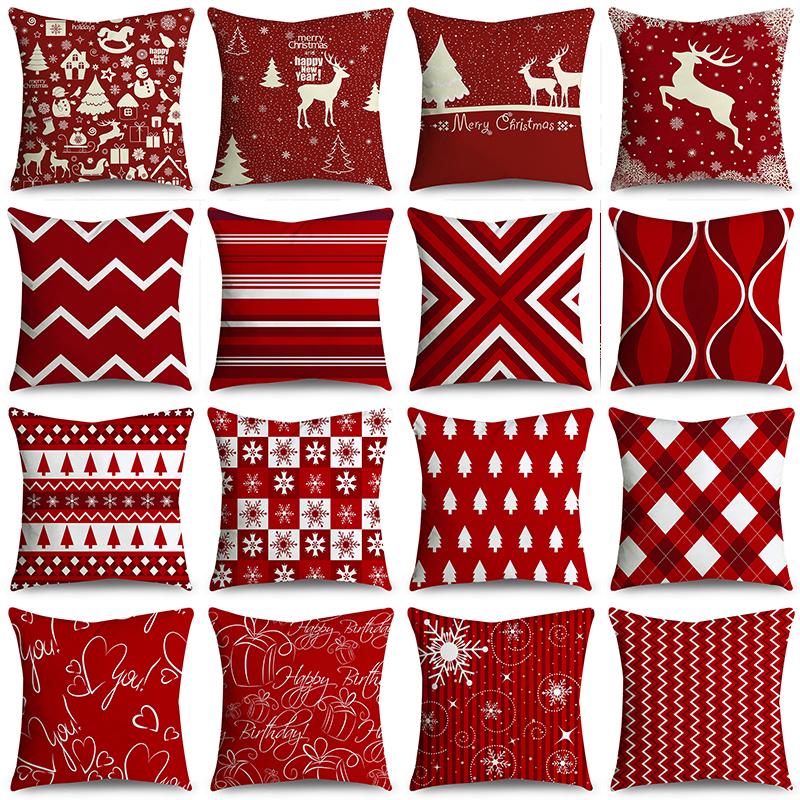 Vỏ Gối Hình Vuông Bằng polyester Mềm In Họa Tiết Màu Đỏ