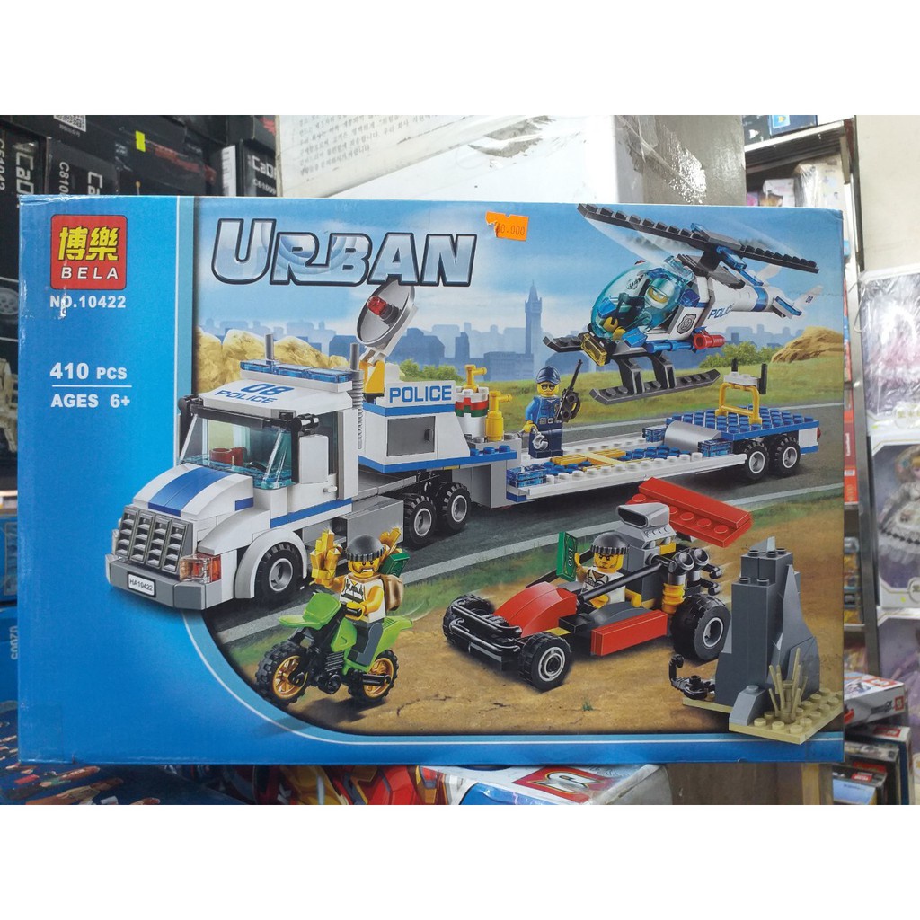 Đồ chơi xếp hình 10422 xe container cảnh sát vận chuyển trực thăng 410 mảnh
