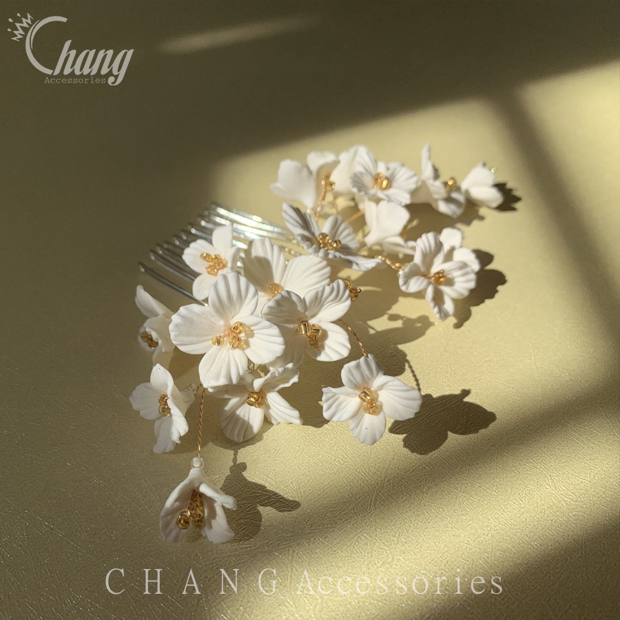 Phụ Kiện Tóc Nữ Xinh, Xược Cài Tóc, Trâm Cài Tóc - Phụ Kiện Handmade Thiết Kế Hoa Trắng XCT048