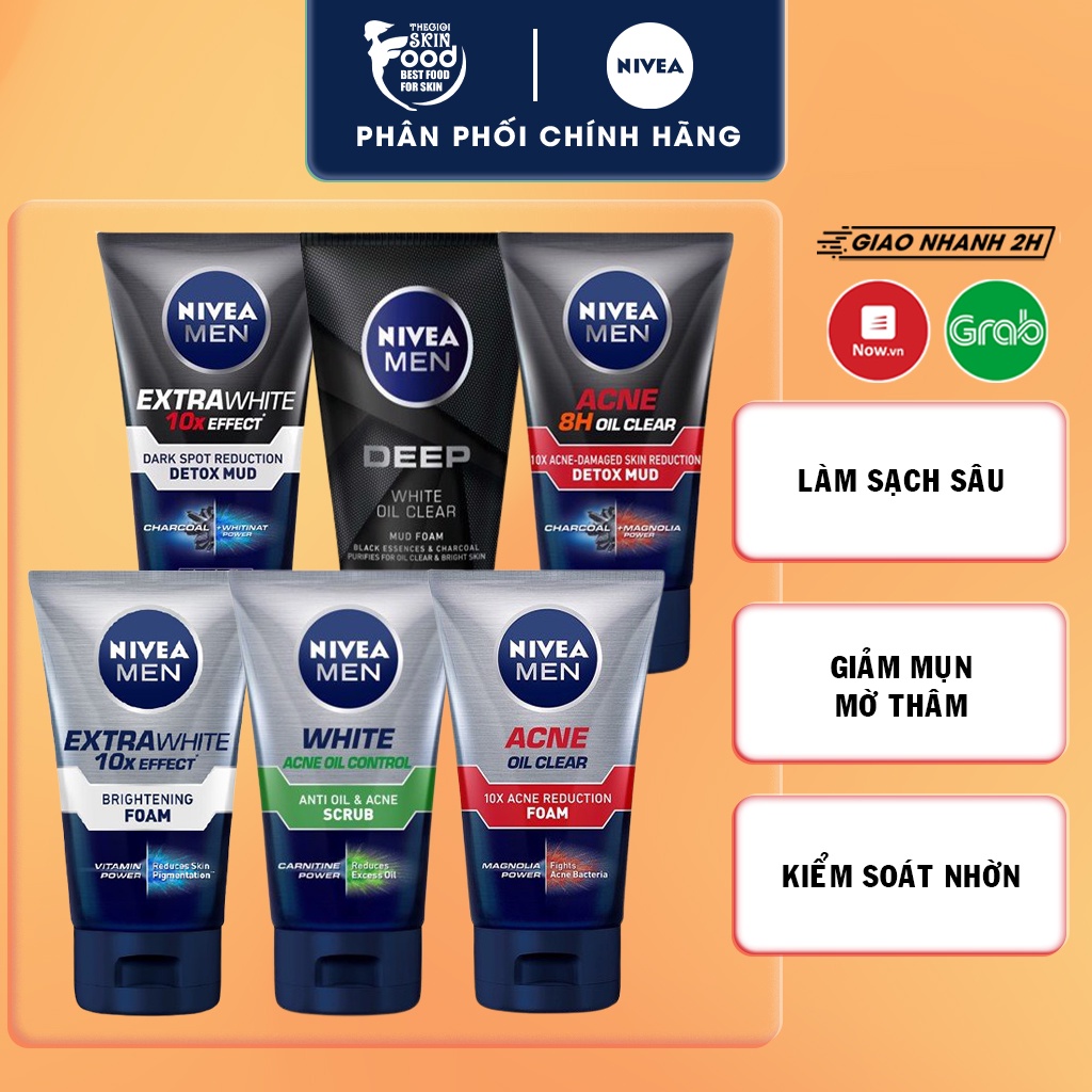 Sữa Rửa Mặt Kiểm Soát Nhờn & Giảm Mụn, Sáng Da, Mờ Thâm Cho Nam Giới Nivea Men