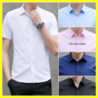 Áo sơ mi trơn cộc tay nam chất vải mềm form ôm nhẹ cho nhiều lứa tuổi