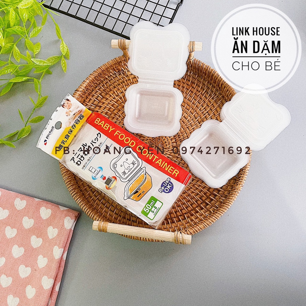 Hộp trữ đông đồ ăn dặm, bộ chia thức ăn dặm trữ đông hình thú cho bé Richell dung tích 50ml, 100ml và 150ml