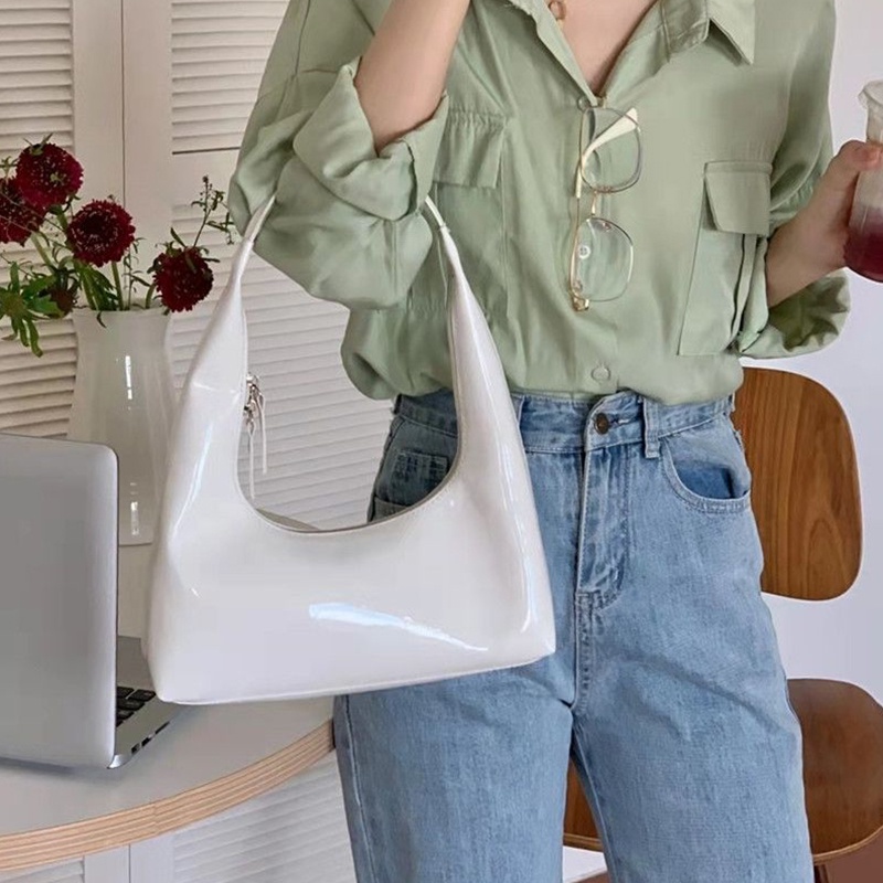 Túi đeo dưới cánh tay Bằng Da Bóng Màu Trơn Thời Trang Cho Nữ