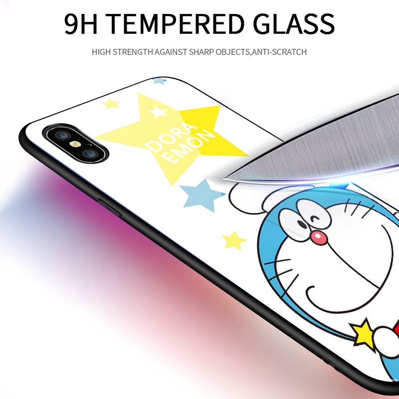 Ốp điện thoại mặt kính cường lực hình Doraemon cho SAMSUNG GALAXY J5 J6+ 2015 2016 2017 J6+ 2018 PRO PRIME J5008 J5009 J600 Casing