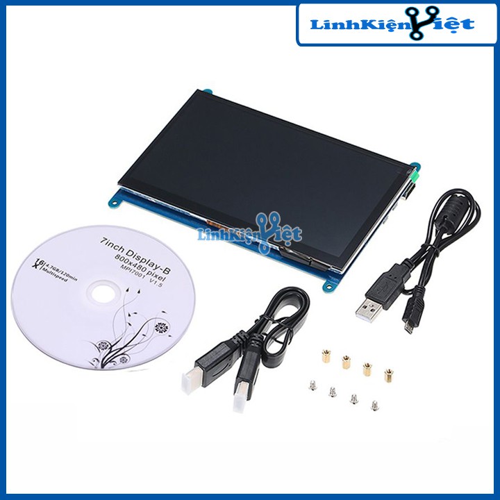 Màn Hình Raspberry 7Inch HD 800x480 Cảm Ứng (Tặng Cáp HDMI, Cáp USB, Đĩa Hướng Dẫn )
