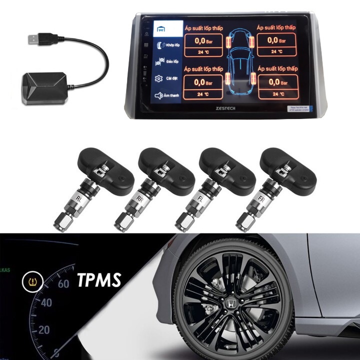 [ Bảo Hành 12 tháng] Cảm biến áp suất lốp trong TPMS dùng cho ô tô màn hình DVD Android TNS601 kết nối USB