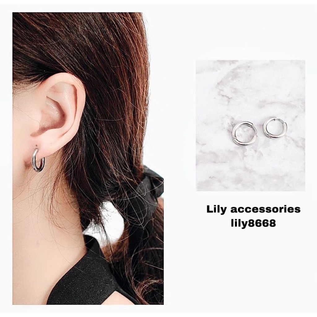 Classic Hoop Earring khuyên tai titan tròn không gỉ không đen không dị ứng nam nữ unisex