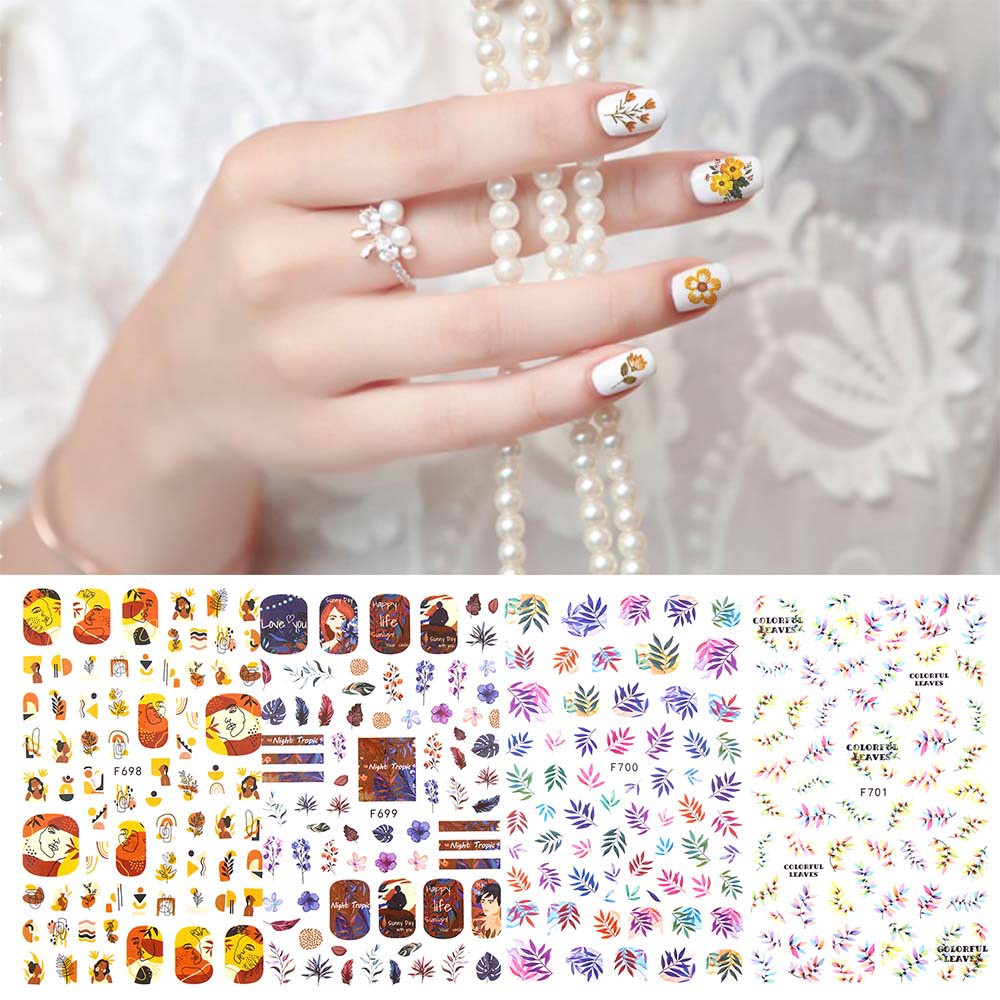 [Hàng mới về] 1 tấm sticker dán móng tay họa tiết hoa lá 3D nhiều màu