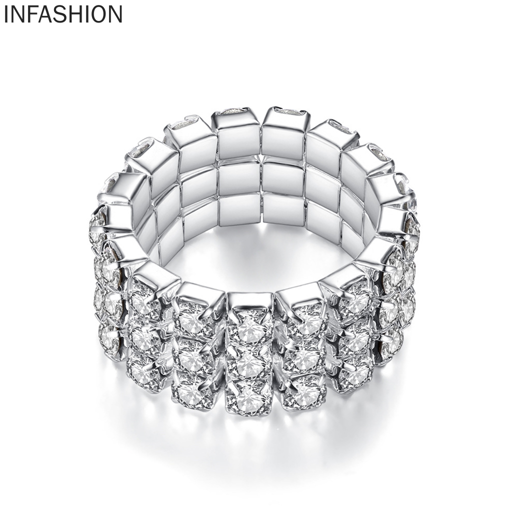 Nhẫn 3 Tầng Co Giãn Đính Đá Pha Lê Lấp Lánh