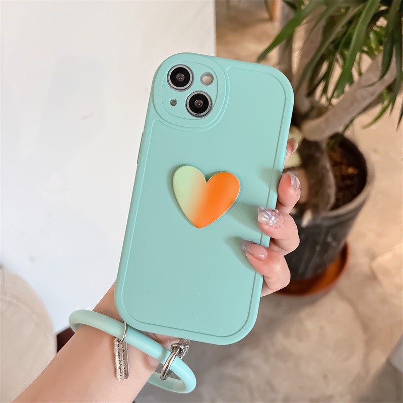 Ốp Điện Thoại Silicon Mềm Chống Sốc Phối Dây Đeo Tay Hình Trái Tim Nhỏ Cho iPhone 13 12 11 Pro Max X XR Xs Max ốp lưng iPhone