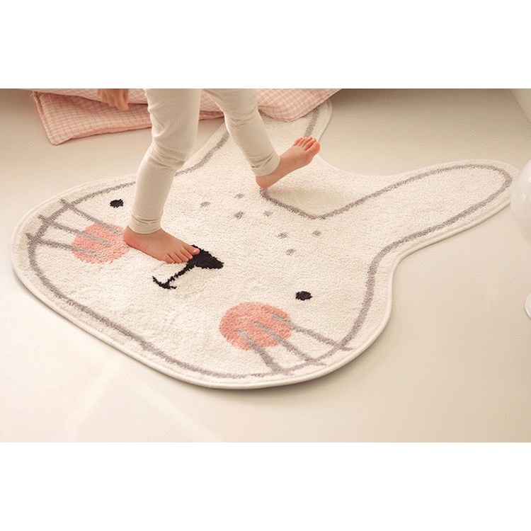Thảm chân giường trẻ em chất liệu mềm mịn họa tiết THỎ CUTE phong cách Châu Âu kích thước 80x100cm Liminho