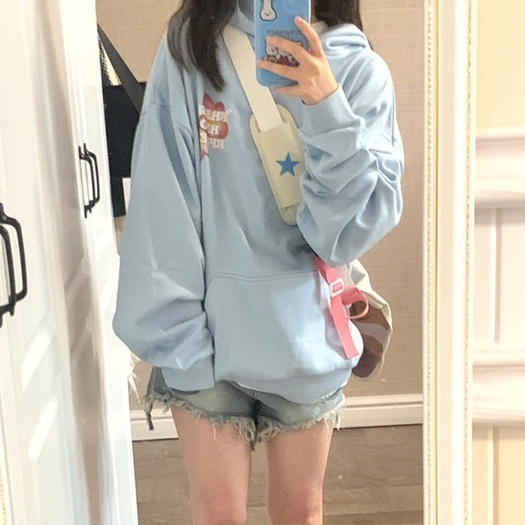 Áo Sweater Tay Dài Dáng Rộng Hoạ Tiết Hoa Ngọt Ngào Xinh Xắn