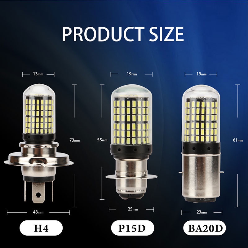 1 Đèn Pha LED 12V H4 P15D BA20D 4014 144SMD Cho Xe Máy