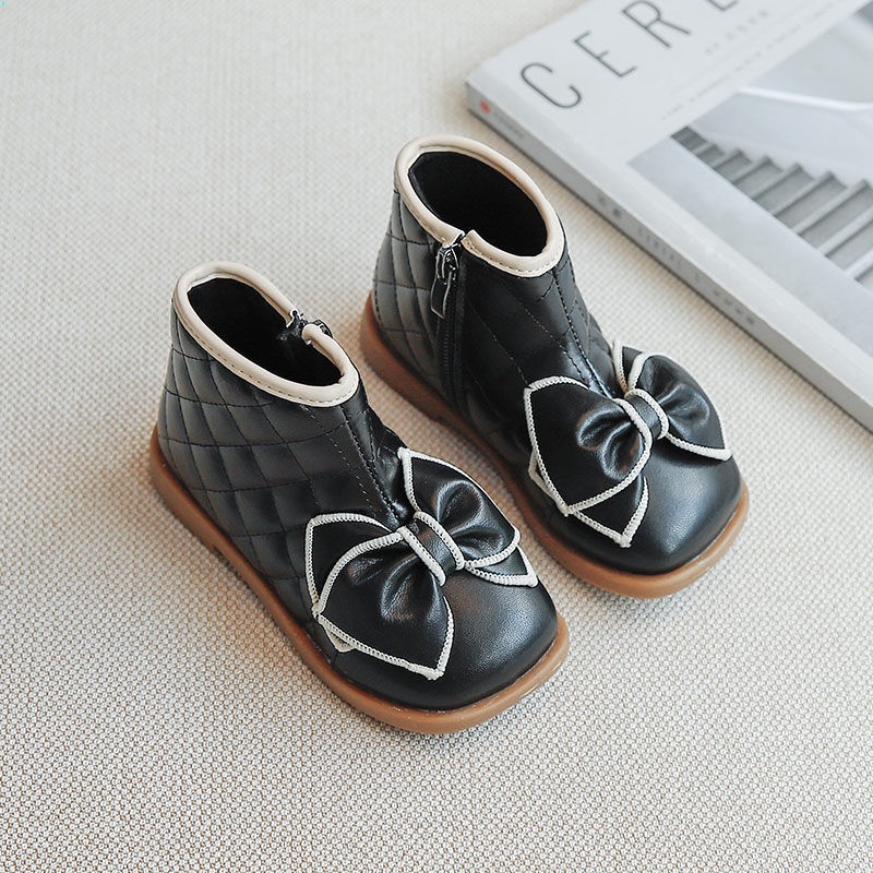 Giày Bốt Cotton Cổ Thấp Chống Trượt Có Khóa Kéo Bên Hông Đính Nơ Phong Cách Mới Dành Cho Bé Gái Vào Mùa Thu Đông 2021