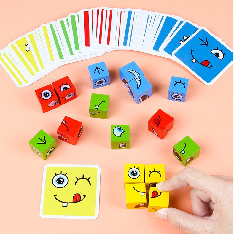 Đồ Chơi Xếp Hình Biểu Cảm Khuôn Mặt Bằng Gỗ - Khối Rubik Hình Mặt Cười Face Change Rubik Cube-Trò chơi giải trí cực vui
