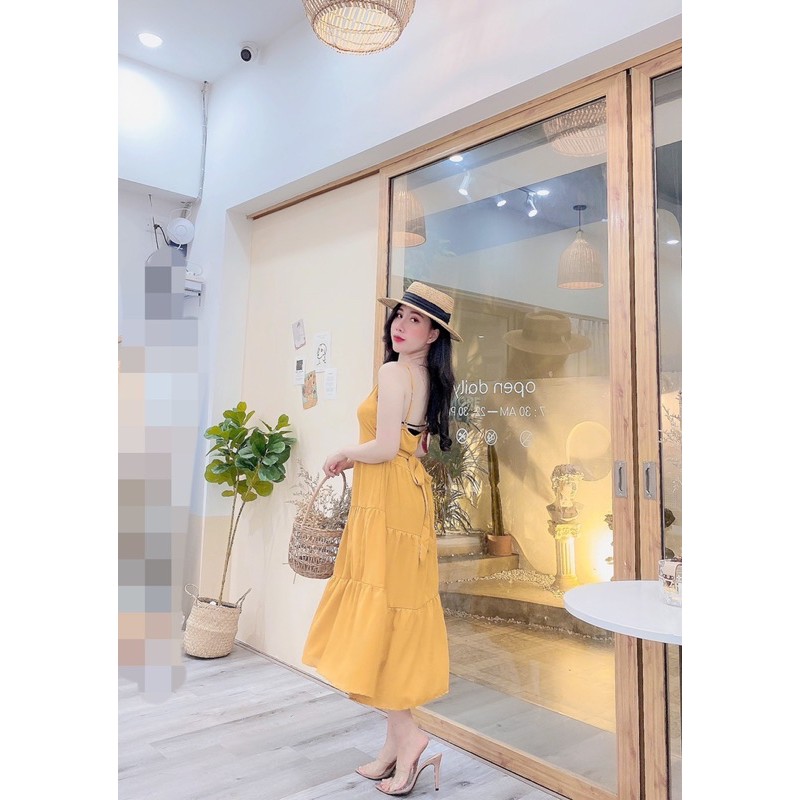 Đầm đi biển-Váy MAXI chất đũi 3 tầng dây điều chỉnh-có dây buộc sau(ảnh thật shop chụp) | BigBuy360 - bigbuy360.vn