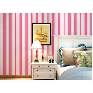 DECAL 1m Giấy dán tường khổ rộng 45cm ( có sẵn keo ) - SỌC VẢI HỒNG ĐẬM ELL163