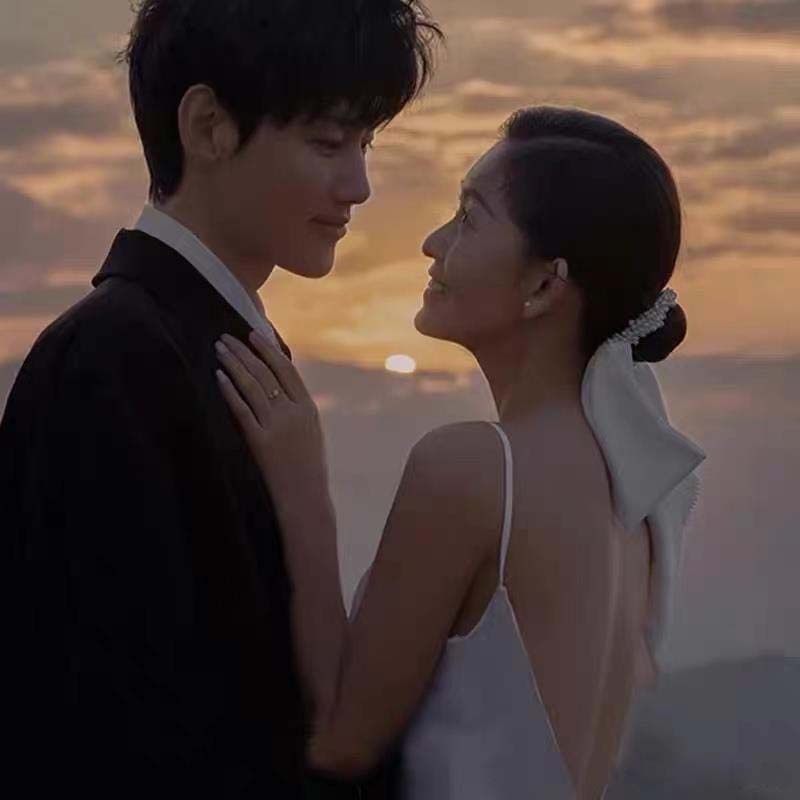 Dây Buộc Tóc Nơ Vải Satin Đính Ngọc Trai Phong Cách Retro Cho Cô Dâu