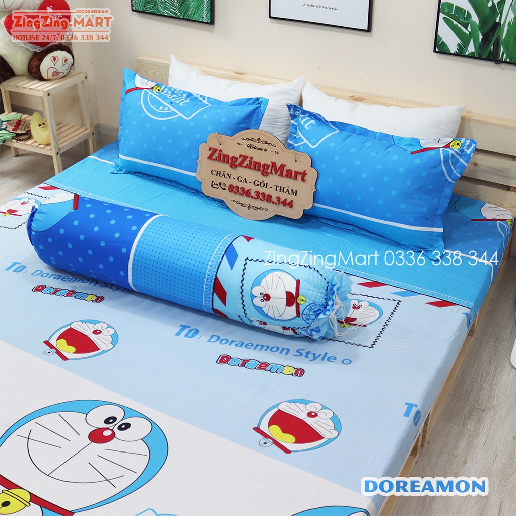 Bộ Ga Gối Poly Ga trải giường | Bộ Drap giường Doreamon cho bé ( 1 ga + 2 vỏ áo gối ) - ZingZingMart