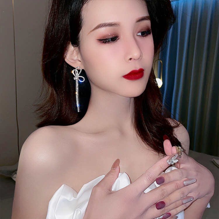 Hoa Tai Dáng Dài Đính Đá Nhân Tạo Phong Cách Hàn Quốc Thời Trang