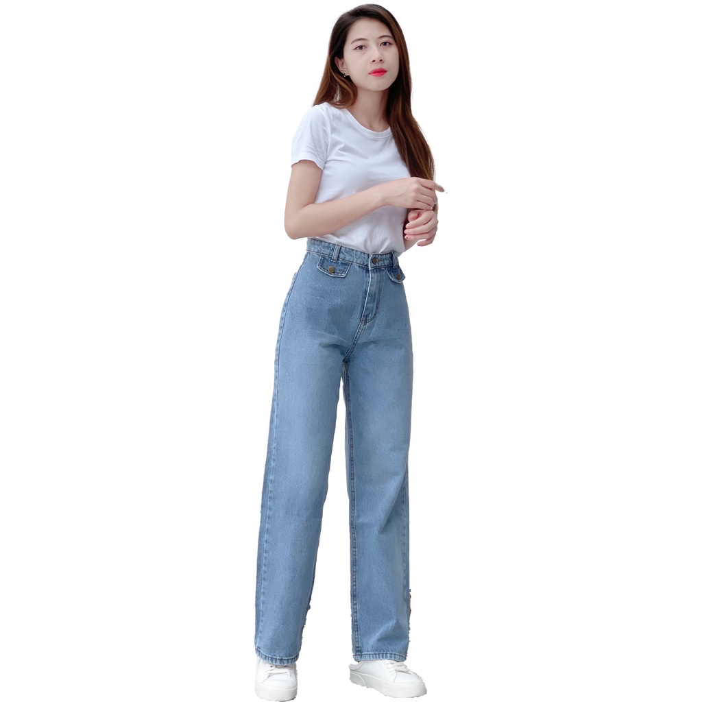 Quần jeans nữ dài ống suông có túi trẻ trung 4YOUNG QJ9