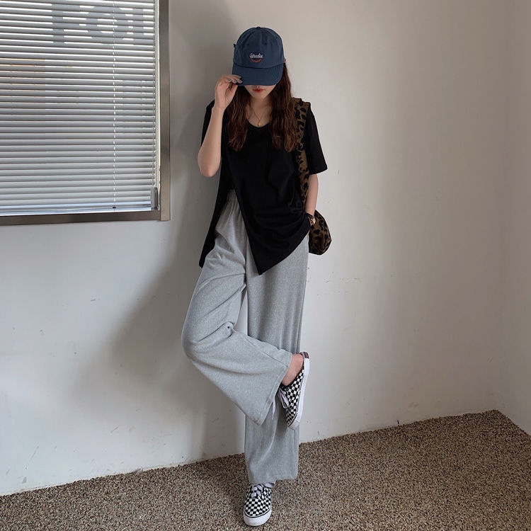 Áo Thun Tay Ngắn Cổ Chữ U Dáng Rộng Xẻ Tà Thời Trang Mùa Hè Hàn Quốc Mới Dành Cho Bạn Nữ