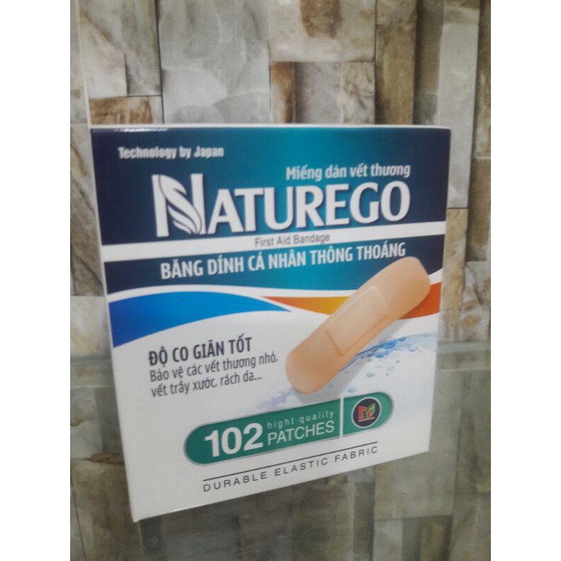 Băng cá nhân vải siêu dính Naturego: Hộp 102 miếng