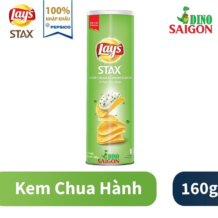 Bánh Snack Khoai Tây Lay's Stax Malaysia Hộp 160g vị Kem chua hành