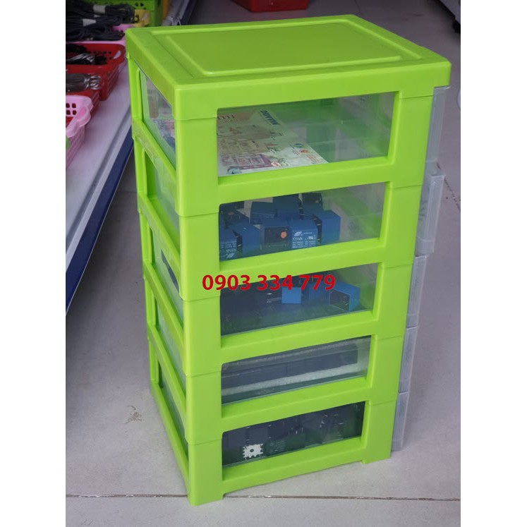 Tủ đựng linh kiện điện tử 5 ngăn 35x18x16cm - xanh lá