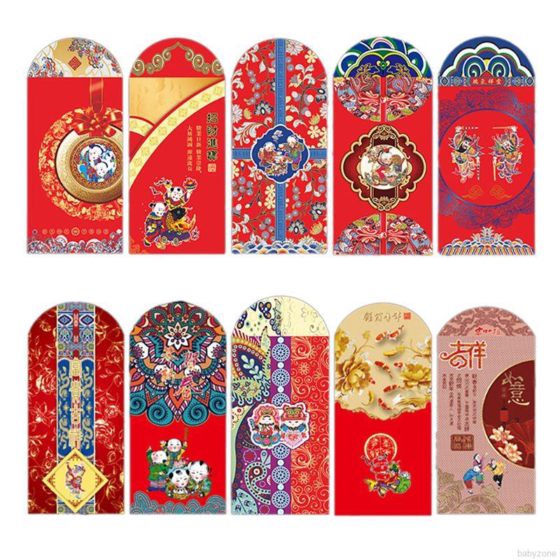 Set 12 Bao Lì Xì Màu Đỏ Phong Cách Trung Hoa
