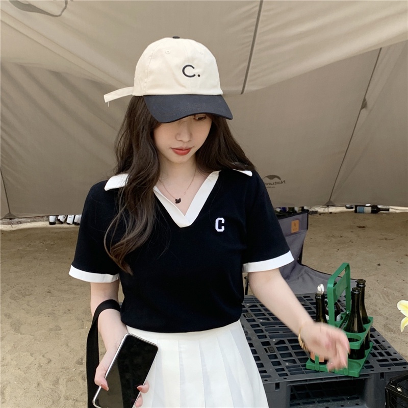 Porozi  Áo Thun Nữ Ngắn Tay Cổ Chữ V Thời Trang Hàn