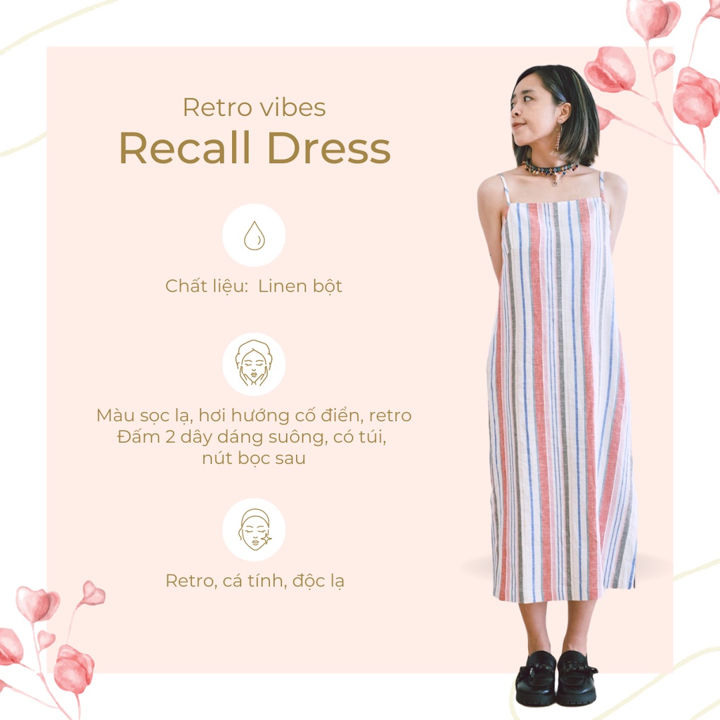 Recall Dress - Váy 2 dây linen sọc retro cá tính dáng suông dài