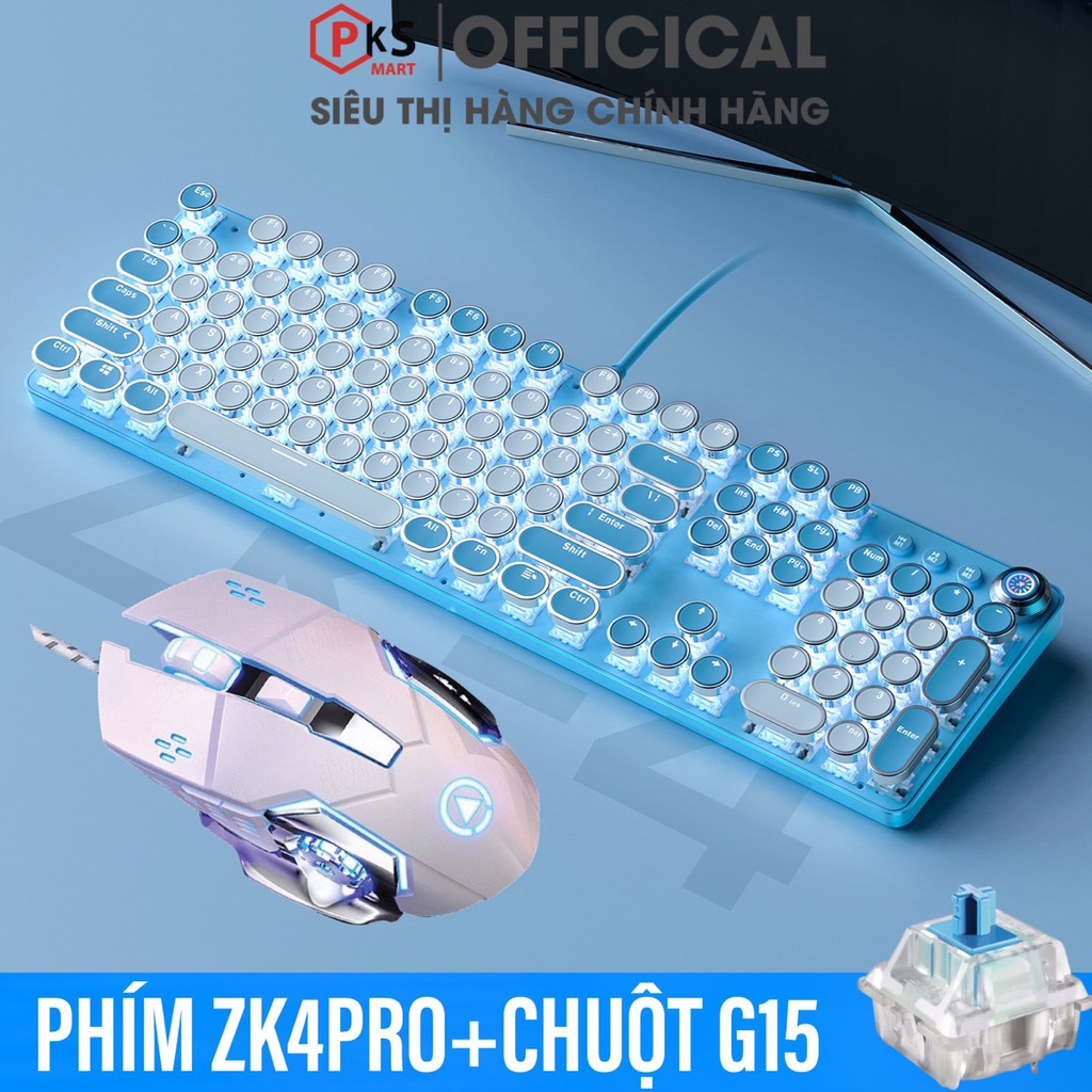 Bàn Phím Và Chuột Máy Tính Laptop YINOIAO ZK4PRO G15 Nút Tròn Màu Hồng Xanh Trắng LED RGB Nhiều Chế Độ Núm Đa Chức Năng