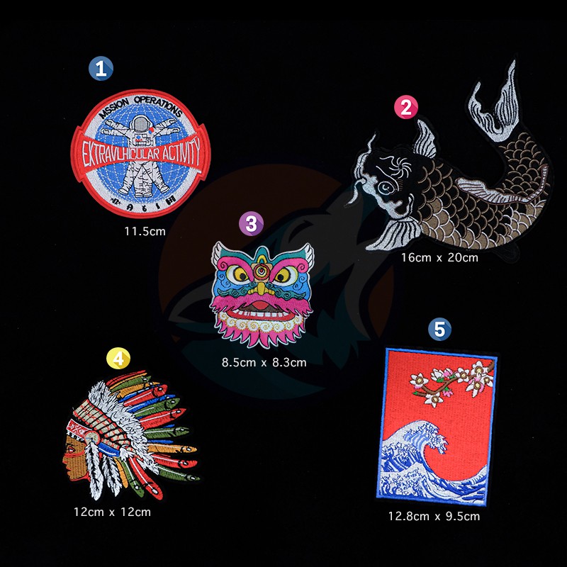 Sticker vải ủi quần áo hình đầu lân, cá chép, thổ dân