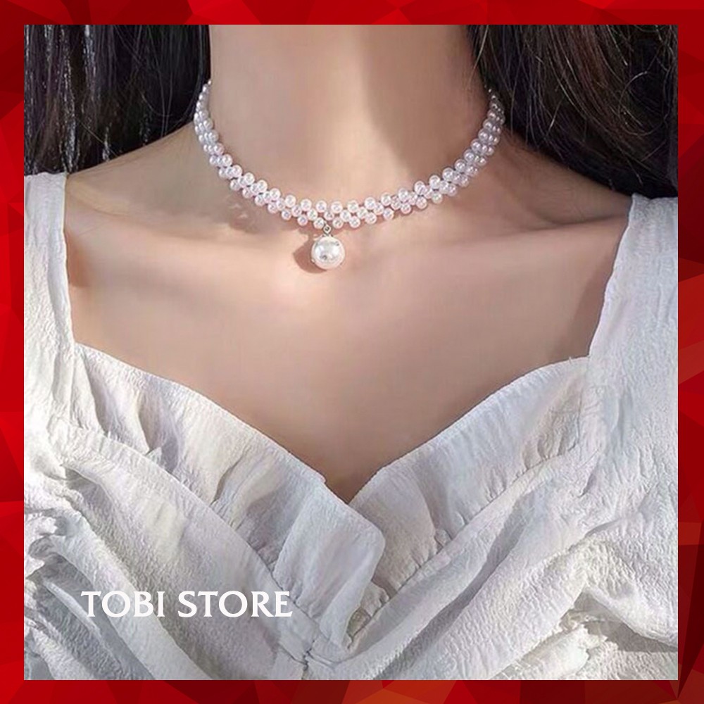 Chocker ngọc trai nhân tạo TOBI STORE vòng cổ dây chuyền ngọc trắng xinh xắn dịu dàng TB348