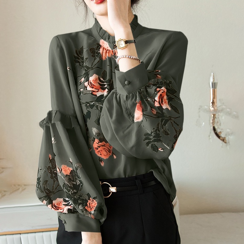 Áo Zanzea tay phồng họa tiết vintage thời trang cho nữ