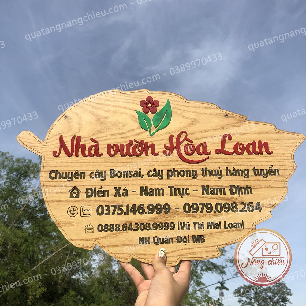 Bảng treo cửa hàng, demo quán cà phê , trà sữa,  treo nhà vườn chuyên cây Bonsai, cây cảnh_ Chất liệu gỗ tự nhiên