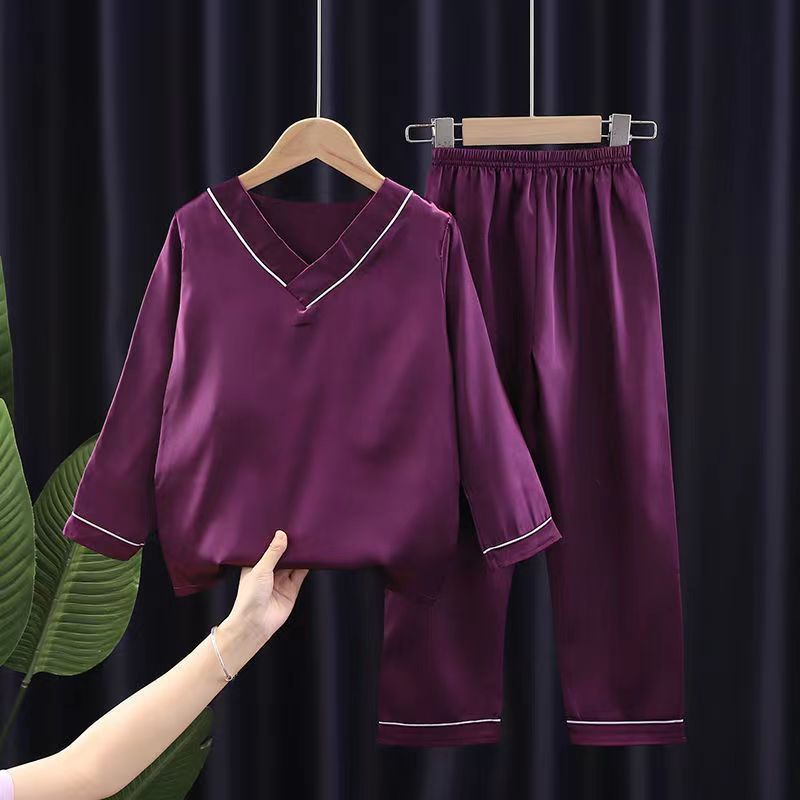 Bộ Đồ Ngủ Tay Dài Cổ Chữ V Bằng Lụa Dành Cho Trẻ Em