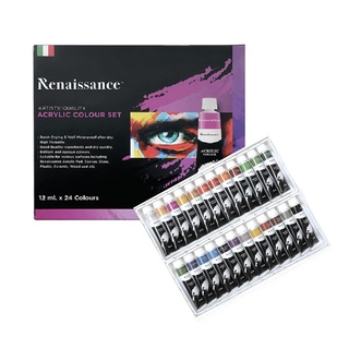 Bộ màu vẽ màu  Acrylic dạng tuýp Renaissance, sơn Acrylic 24 màu x 12 ML cao cấp (Thái Lan)