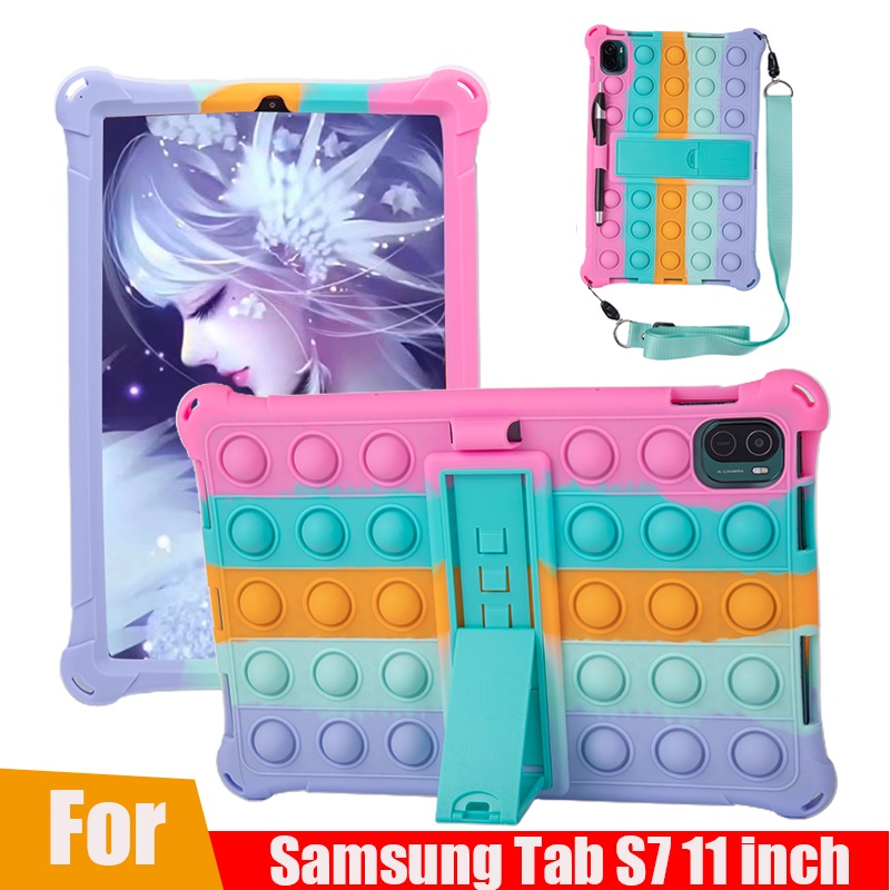 Ốp máy tính bảng silicon mềm bóp bong bóng có dây đeo giá đỡ ngăn đựng bút cảm ứng cho Samsung Galaxy Tab S7 11inch