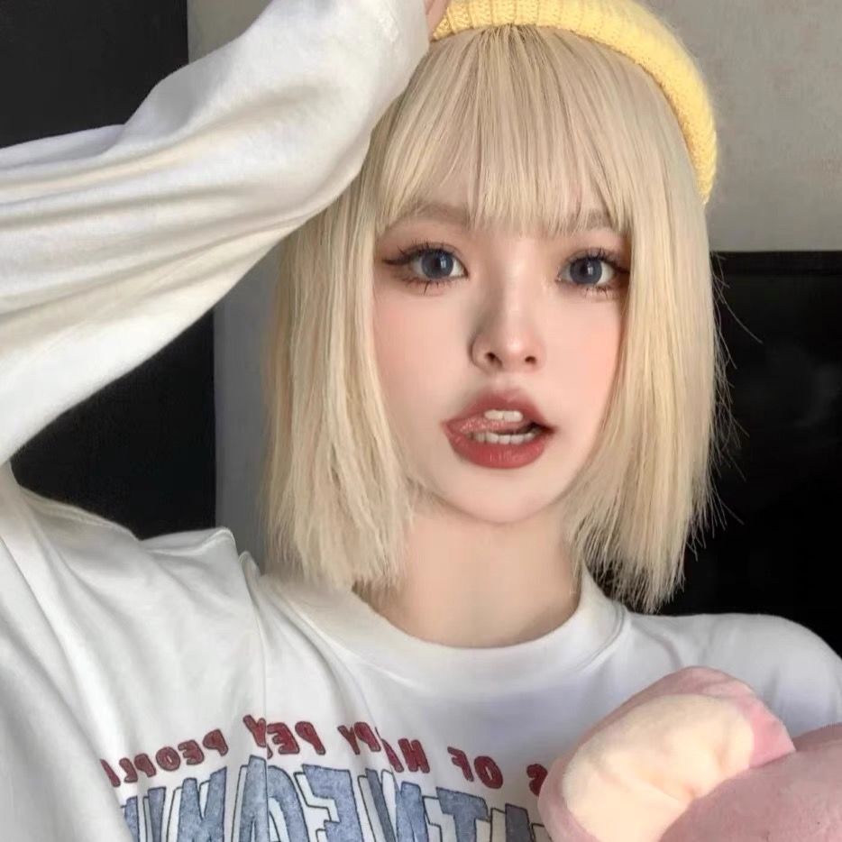 Tóc Giả Ngắn Màu Bạch Kim Tự Nhiên Dễ Thương Dành Cho Nữ