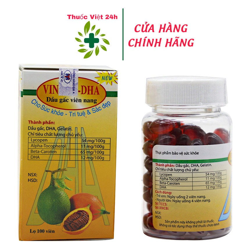 Viên uống Dầu Gấc Vinaga-DHA 100 viên - Vinaga DHA bổ mắt, đẹp da - thuocviet24h